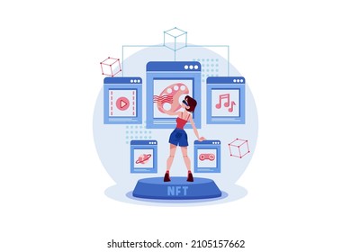 NFT - Blockchain Technology Illustration concept. Flat illustration isolated on white background.