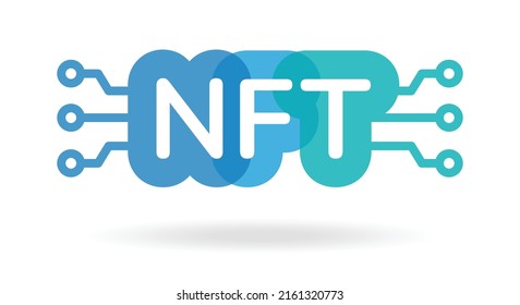 NFT blockchain technology. Non-fungible Token, colorful word vector illustration.
