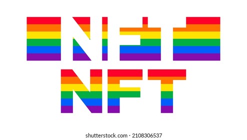 NFT Blockchain type crypto banner vector design with LGBT pride theme. Non Fungible Token background template.