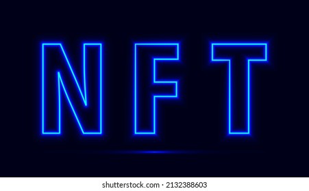 NFT blue neon concept on dark background. Vector illustration