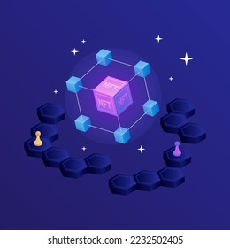 NFT Box in Blockchain. P2E Crypto Games Illustration. Brand new crypto game. Vector illustration