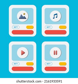 NFT cards concept. Non-fungible token and digital items with crypto art. Vector stock illustration.