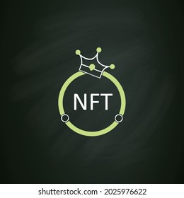 NFT chalk icon. Non fungible token. Unique digital assets. Assets exist in their own cryptosystems. Cryptocurrency concept. Isolated vector illustration on chalkboard