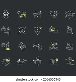 NFT chalk icons set. Non fungible token. Unique digital assets. Digitalization concept. Isolated vector illustrations on chalkboard