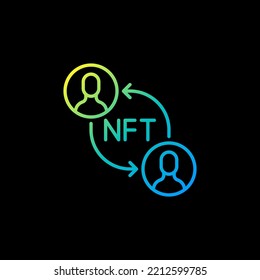 NFT Change, Transfer or Purchase Vektorkonzept Nicht-Fungible Token farbige Umrisssymbol auf dunklem Hintergrund