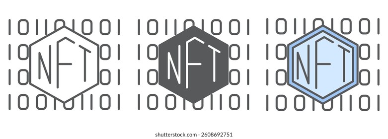 NFT code icon collection, unique token and non fungible token, NFT vector icon set, vector graphics, editable stroke outline sign, eps 10