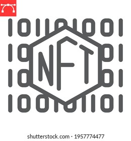 NFT code line icon, unique token and non fungible token, NFT vector icon, vector graphics, editable stroke outline sign, eps 10