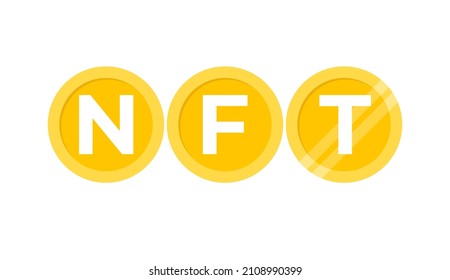 NFT Coin blockchain type crypto banner vector design with bank gold theme. Non Fungible Token background template.