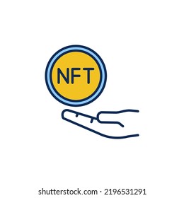 NFT Coin with Hand colored icon. Vector Non-Fungible Token Cryptocurrency concept symbol