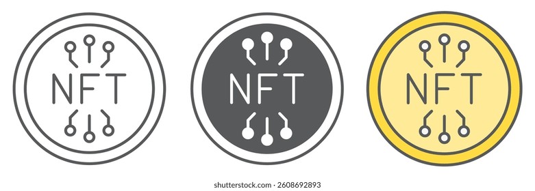 NFT coin icon collection, unique token and blockchain, non fungible token vector icon set, vector graphics, editable stroke outline sign, eps 10