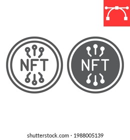 NFT Coin Line And Glyph Icon, Unique Token And Blockchain, Non Fungible Token Vector Icon, Vector Graphics, Editable Stroke Outline Sign, Eps 10