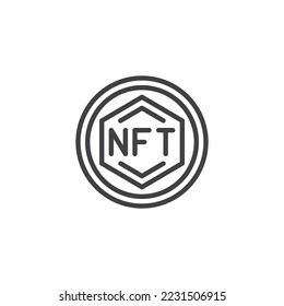 Icono de línea de moneda de NFT. signo de estilo lineal para concepto móvil y diseño web. Icono de vector de contorno de token no fungible. Símbolo, ilustración del logotipo. Gráficos vectoriales