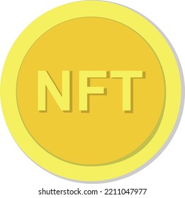 NFT coin token, vector. Cryptocurrency, yellow NFT coin.