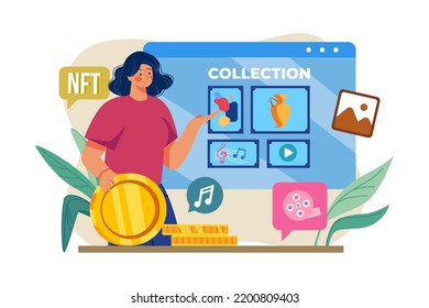 NFT collection Illustration concept on white background