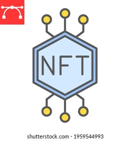 NFT color line icon, token and blockchain, non fungible token vector icon, vector graphics, editable stroke filled outline sign, eps 10