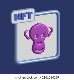 NFT concept 3d illustration with monkey. Non-fungible token and digital items with crypto art. Vector stock illustration.