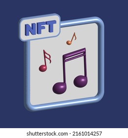 NFT concept 3d illustration with music notes. Non-fungible token and digital items with crypto art. Vector stock illustration.