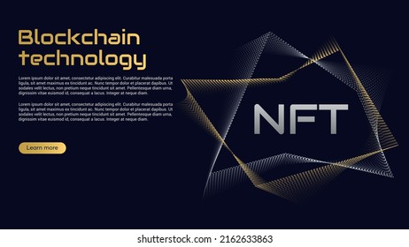 Concepto NFT, tecnología blockchain, criptodivisa. Trabajo simbólico no fungible. Fondo futurista, con elementos en microchips estilo tecno. Diseño de plantillas de banner para web. Copyspace.