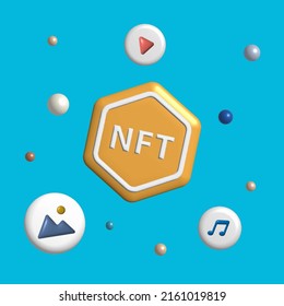 NFT concept illustration. Non-fungible token and digital items with crypto art. Vector stock illustration.