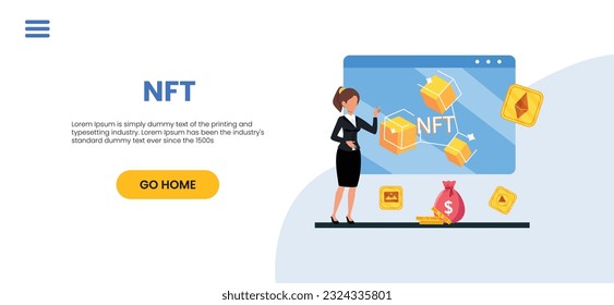 NFT concept. People creating buying and working with crypto art. Non-fungible token auction. Unique masterpieces markets. Persons paying for artworks with phones.