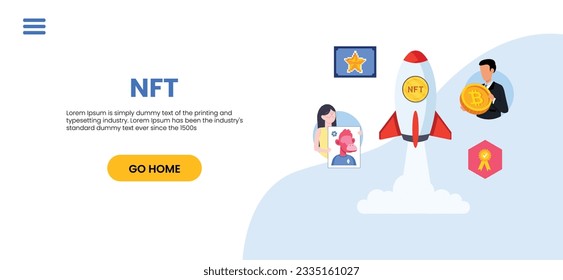 concepto de NFT. Personas que crean compras y trabajan con arte criptográfico. Subasta simbólica no fungible. Mercados únicos de obras maestras. Personas pagando por obras de arte con teléfonos.	