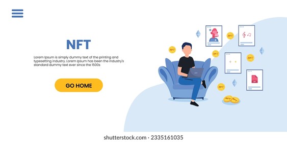 NFT concept. People creating buying and working with crypto art. Non-fungible token auction. Unique masterpieces markets. Persons paying for artworks with phones.	
