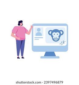 NFT concept. People creating buying and working with crypto art. Non-fungible token auction. Unique masterpieces markets. Persons paying for artworks with phones.