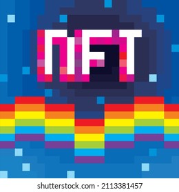 NFT concepts, Colorful 8 bit pixel art. Flat digital vector illustration