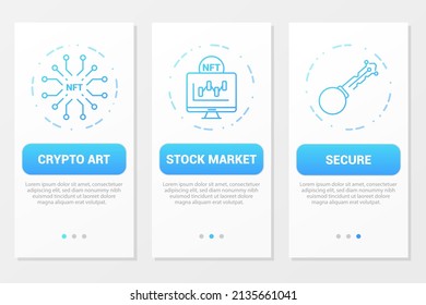 NFT, Crypto Art, Stock Market, Security. Mobile App Mockup Banners. Vector Template For UI, UX Design.