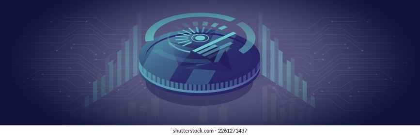 NFT en la ilustración criptográfica. Banner Símbolo no fungible con aspectos de propiedad intelectual. NFT token en tecnología blockchain en cripto digital art. ERC20. Holograma 3D con arte criptomonetario Ethareum