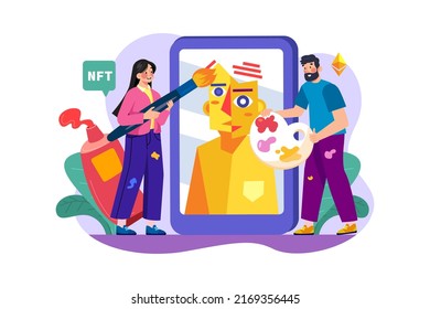 NFT  Crypto  Illustration concept. Flat illustration isolated on white background