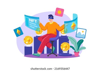 NFT  Crypto  Illustration concept. Flat illustration isolated on white background