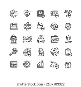 Nft Crypto Sign Black Thin Line Icon Set Include Of Virtual Data. Vector Illustration Of Icons