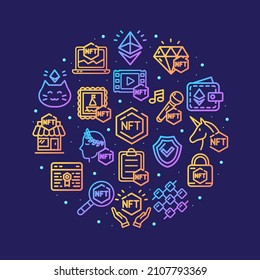 Nft Crypto Sign Round Design Template Thin Line Icon Banner for Promotion, Marketing and Advertising. Vector illustration