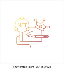 NFT digital art gradient icon.Arts with non fungible token coins.Represent digital files.Used to commodify digital creations.Isolated vector illustration.Suitable to banners, mobile apps ,presentation