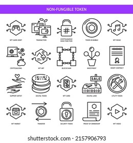 NFT And Digital Assets Icon Set In Line Style. Virtual Property, Smart Contracts And Digital Money Symbols. Vector Illustration.