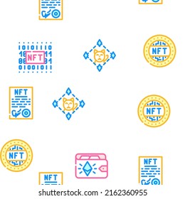 Nft Digital Technology Vector Seamless Pattern Color Line Illustration