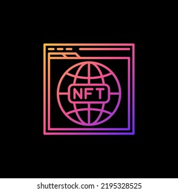 NFT Domain Names outline colorful icon. Browser with Non-fungible Token vector line concept symbol on dark background