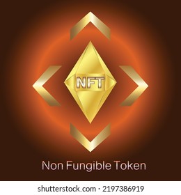 nft, ethireume token or coin shape for blockchain non fungible token technology in golden color with dark and light brown colors beautiful vector art