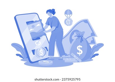 NFT Exchange Illustration concept. A flat illustration isolated on white background