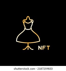 NFT Concepto de vector de moda Icono de oro lineal - Símbolo de contorno de vestido de mujer token no fungible sobre fondo oscuro