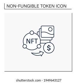 NFT lustige Linie Symbol. Verkauf digitaler Künste. Erhalten von Geld für den Verkauf geistiges Eigentum.Digitalisierung Konzept. Einzelne Vektorgrafik.Bearbeitbarer Hub