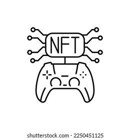 Nft gamefi color line icon. Blockchain technology in digital crypto art. Pictogram for web page.