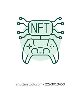 Nft gamefi color line icon. Blockchain technology in digital crypto art. Pictogram for web page.