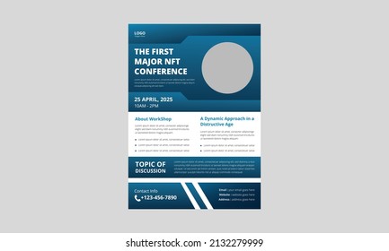 NFT Gaming Event Flyer Template. Cryptocurrency And NFT Flyer Poster Leaflet Design. Cover, A4 size, NFT Conference flyer, Print Ready Design