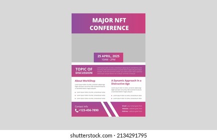 NFT Gaming Event Flyer Template. Cryptocurrency And NFT Flyer Poster Leaflet Design. Cover, A4 size, NFT Conference flyer, Print Ready Design