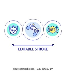 NFT gaming loop concept icon. Unlock virtual items and characters. Crypto transactions abstract idea thin line illustration. Isolated outline drawing. Editable stroke. Arial font used