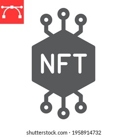 NFT glyph icon, token and blockchain, non fungible token vector icon, vector graphics, editable stroke solid sign, eps 10