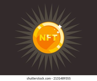 nft gold coin. collecting digital art. flat vector illustration.