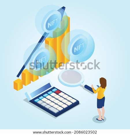 NFT growth bar chart isometric 3d vector concept for banner, website, illustration, landing page, flyer, etc.